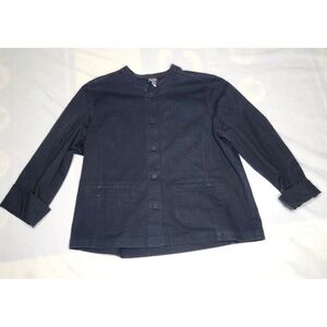 Eileen Fisher Petite Medium Black Cotton Blend Button Front Jacket Blazer PM